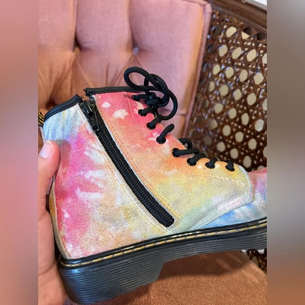 Dr. Martens Kids Tie Dye Lace Up Boots Size 3 | Rainbow Pastel Docs